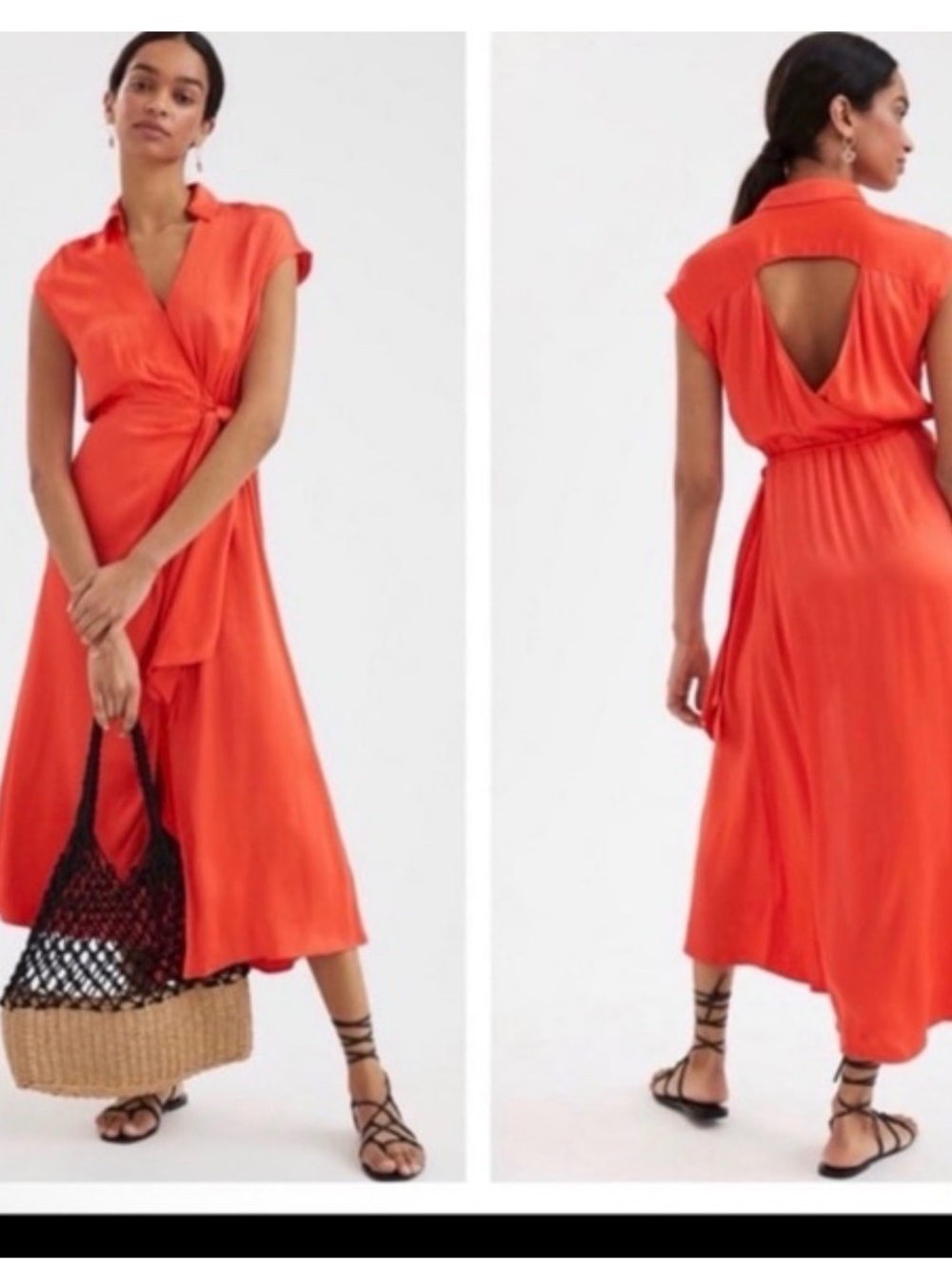 Anthropologie Coral-Orange Wrap Midi Dress